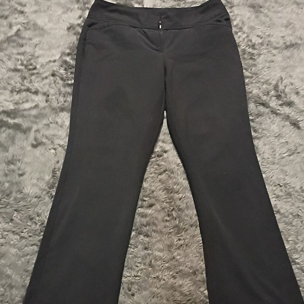 ELLE Women's Black Solid Dress Pants Slim Mid Rise Straight Leg Pockets 10